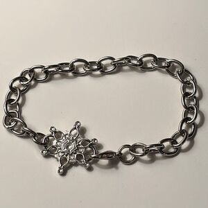 Silver Tone Chain Bracelet with Snowflake with small rhinestones
